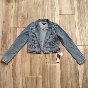 New Women's Blue Denim Rock & Roll Fringe Jacket sz Large